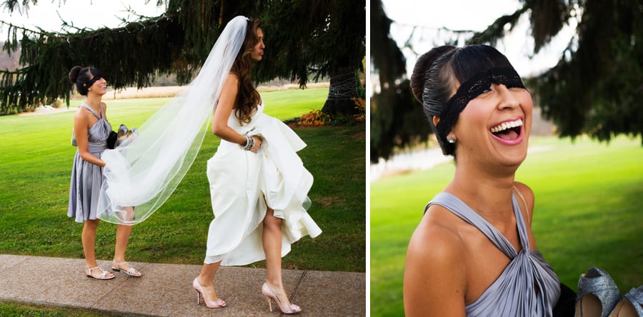 a bride walks with her maid of honor