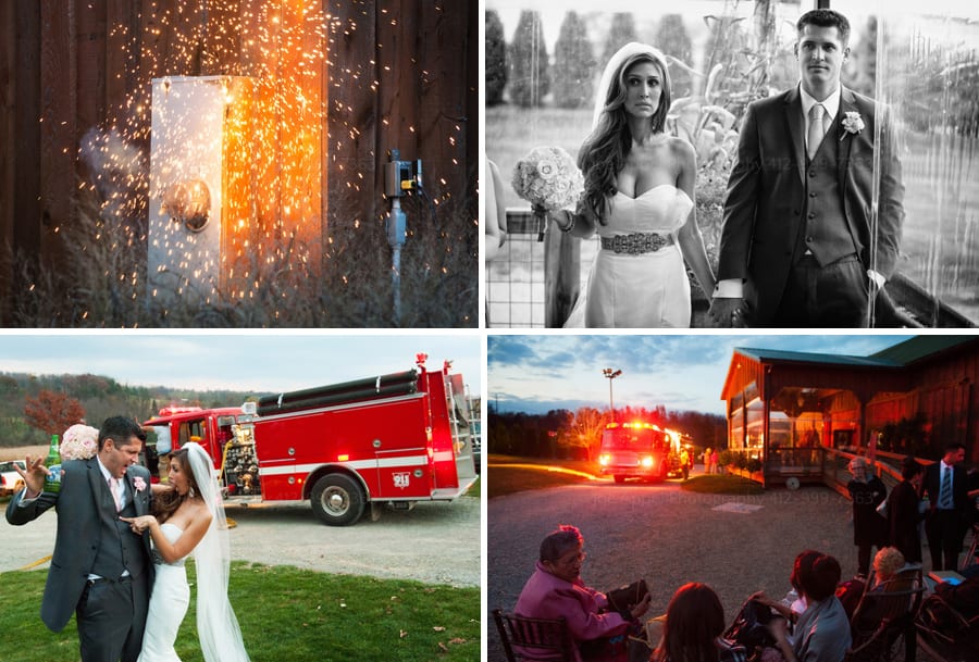 sparking electrical box, an angry bride and groom, a fire engine outside of a wedding hall in Western Pennsylvania