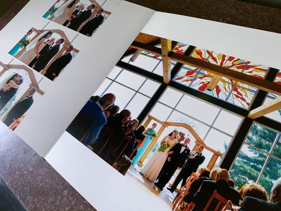 A two page spread of the ceremony is featured in this beautiful wedding album.