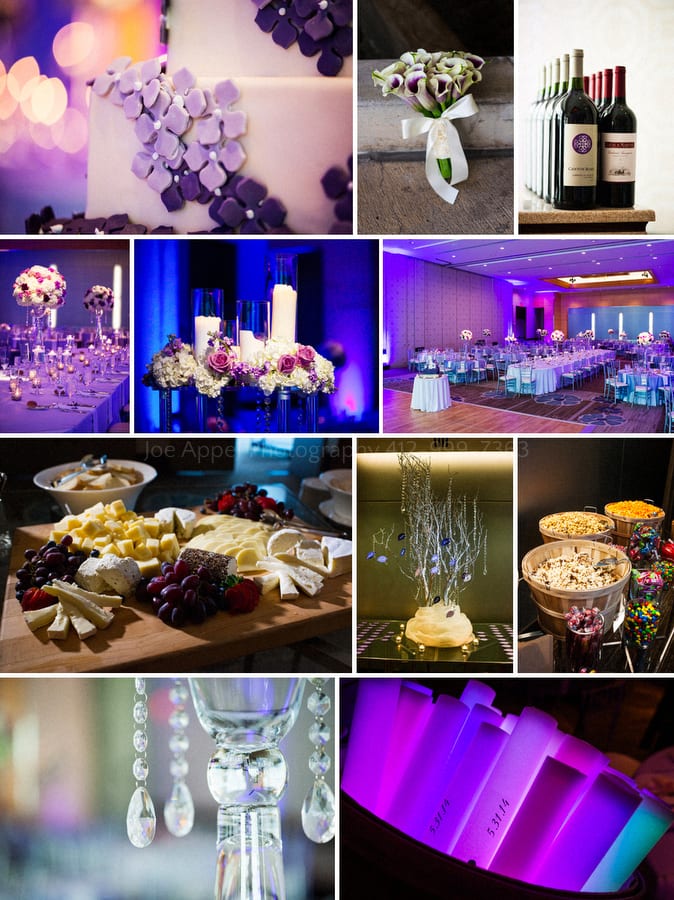 detail photos of the decor including flowers, place settings and tables at a fairmont pittsburgh wedding