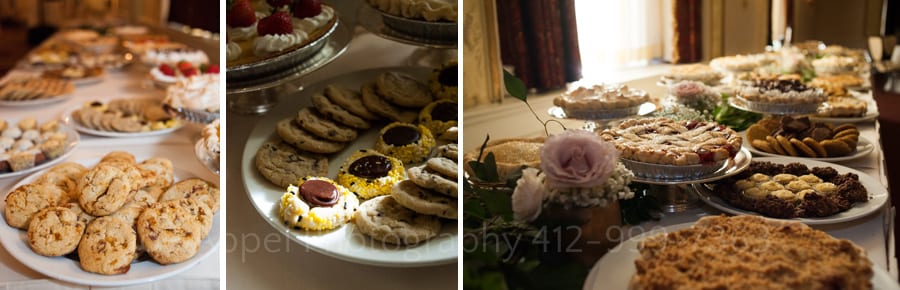 Cookies and pies set out as dessert for wedding guests at the Omni William Penn in Pittsburgh.
