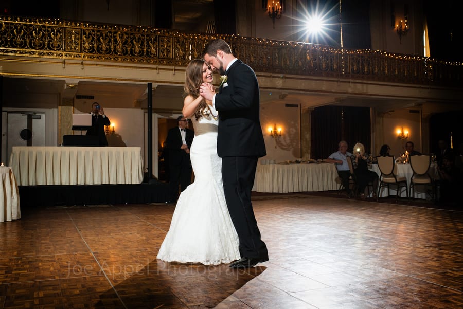 Bride and groom share a first dance during their Omni William Penn wedding.