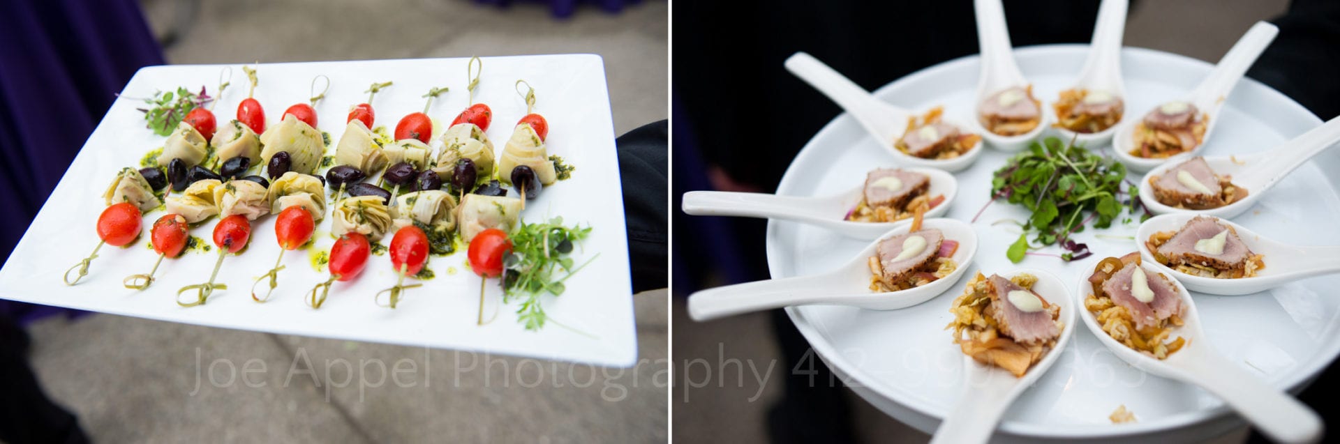 plates of vegetable and meat appetizers Phipps Conservatory Weddings