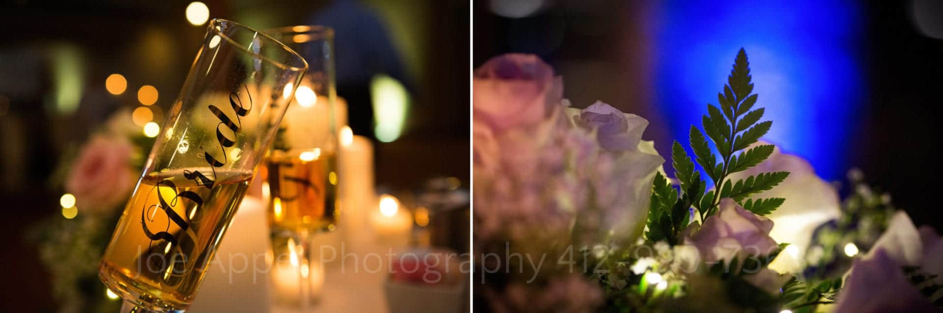 glasses of champagne and purple flowers Seven Springs Weddings