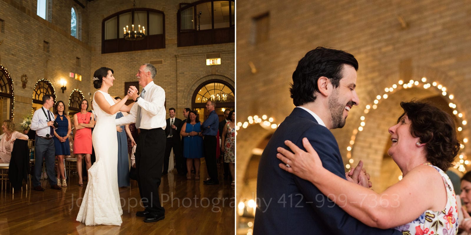 A bride dances with her father and a groom dances with his mother during their St Francis Hall Washington DC wedding.