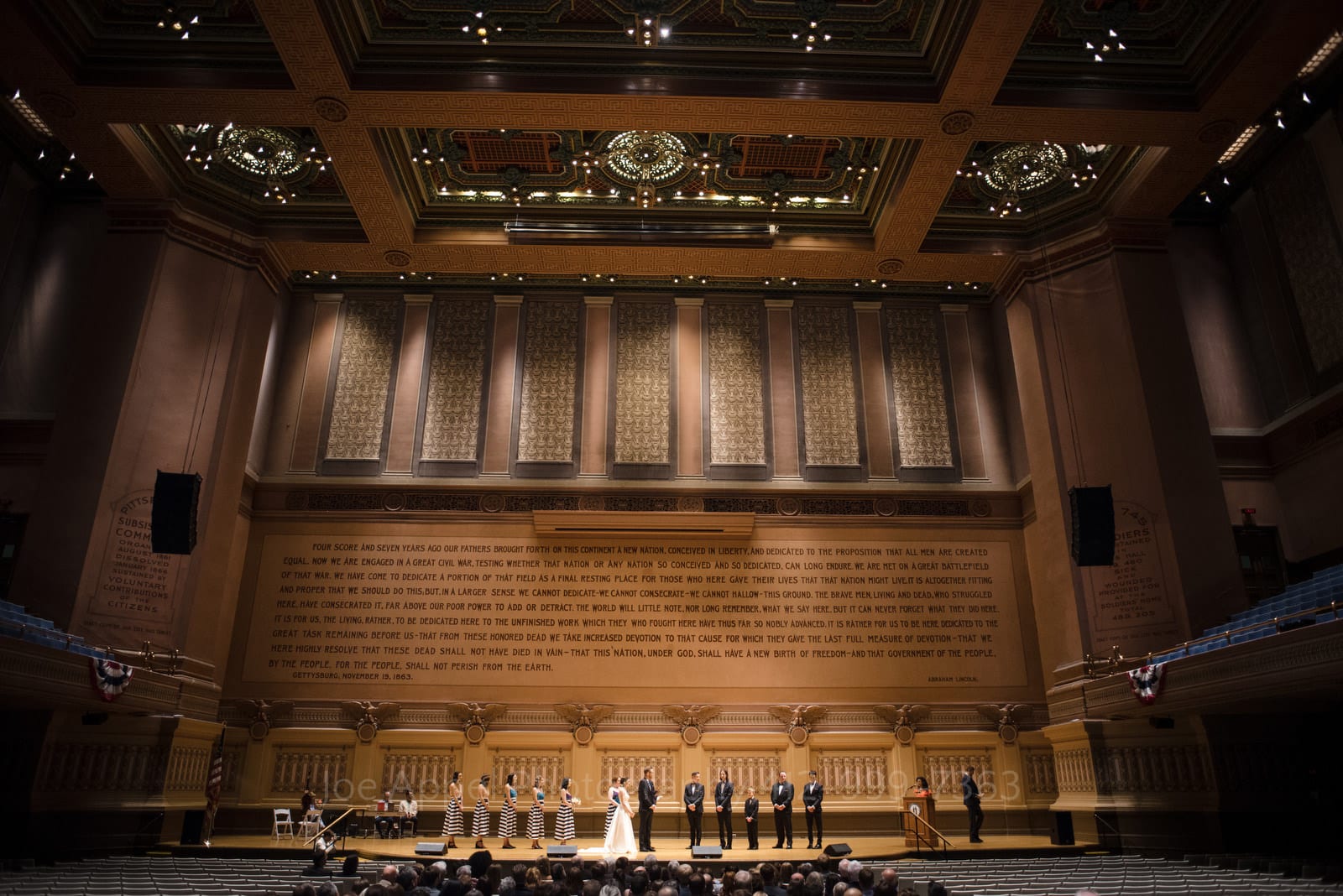 An overall interior view of the auditorium at Soldiers and Sailors Wedding Photos.