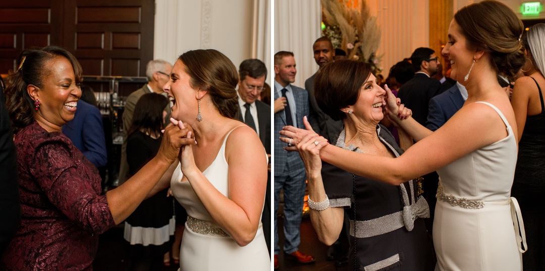 A bride dances with her mother and her groom's mother during a wedding at the Hotel Monaco.