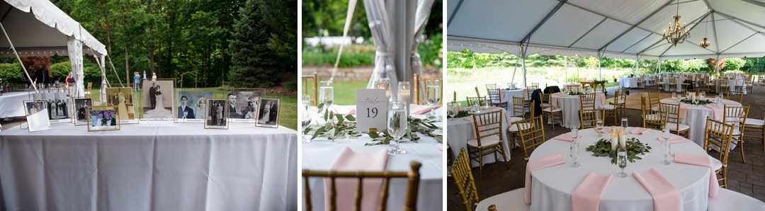 Details of tables set for a wedding at the Gardens of Stonebridge