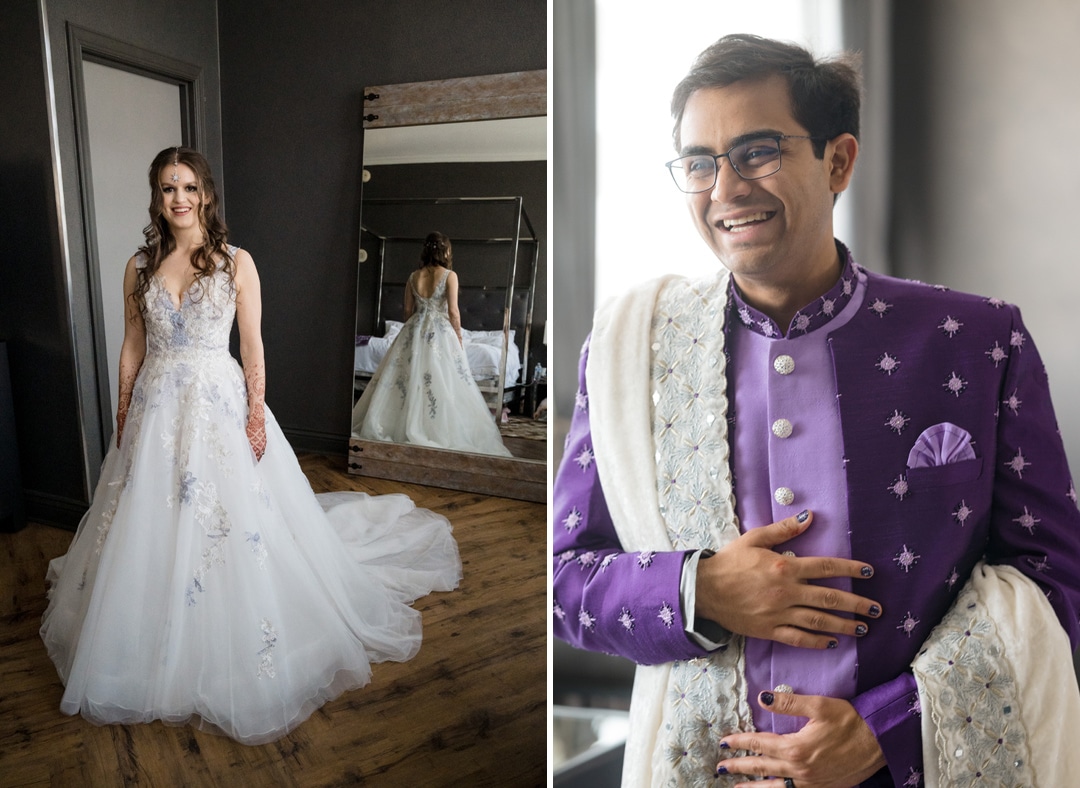Portraits of a bride and a groom at the Renaissance Hotel in Pittsburgh.